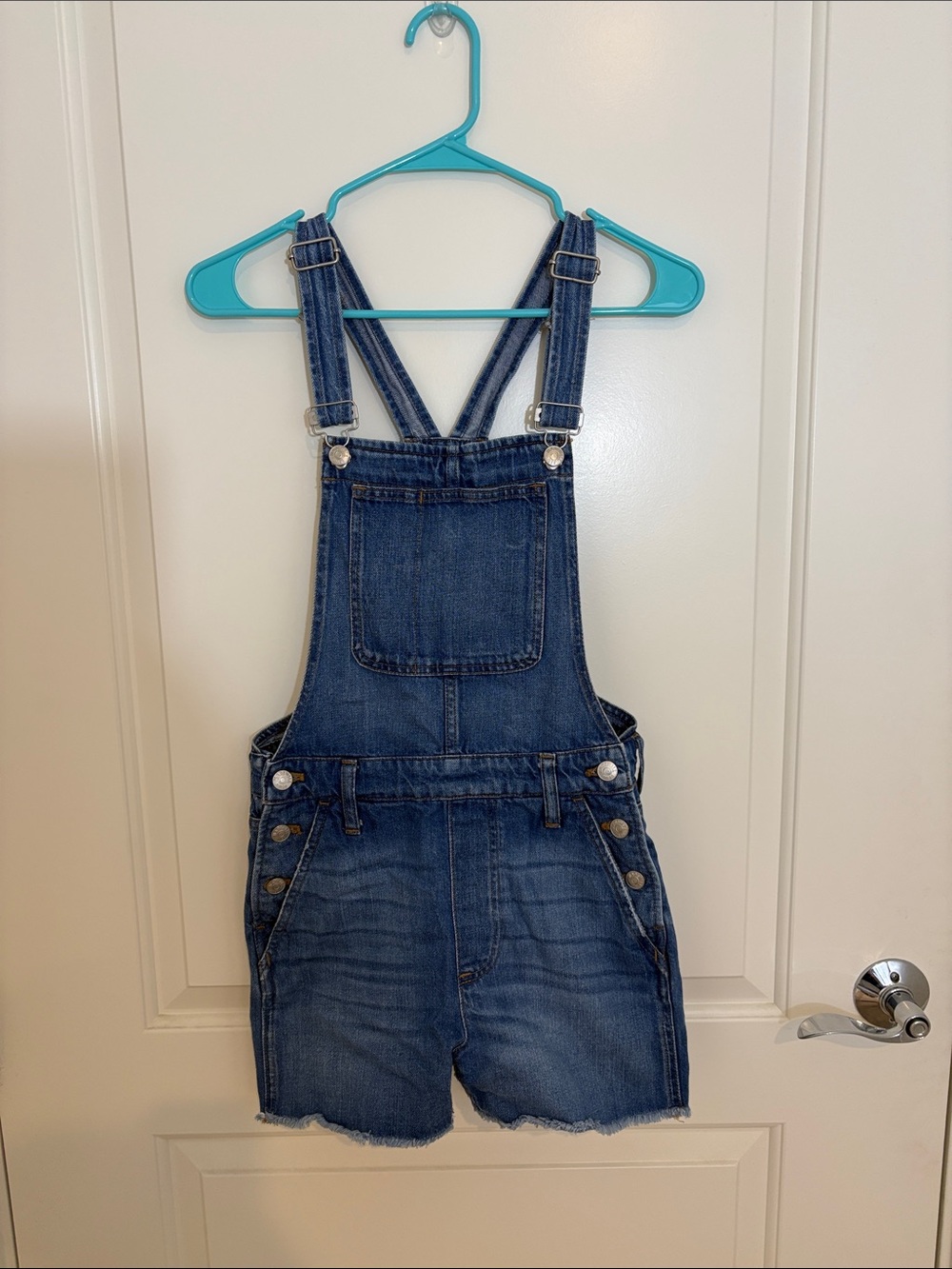 Madewell Dark Blue Denim Shortalls with Bib Pocket